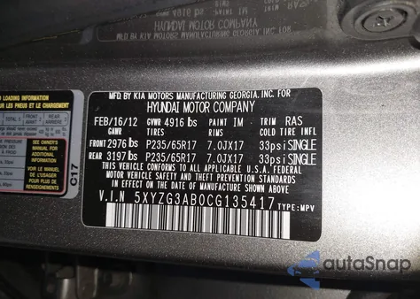 2012 Hyundai Santa Fe Gls from USA, damaged, VIN 5XYZG3AB0CG135417